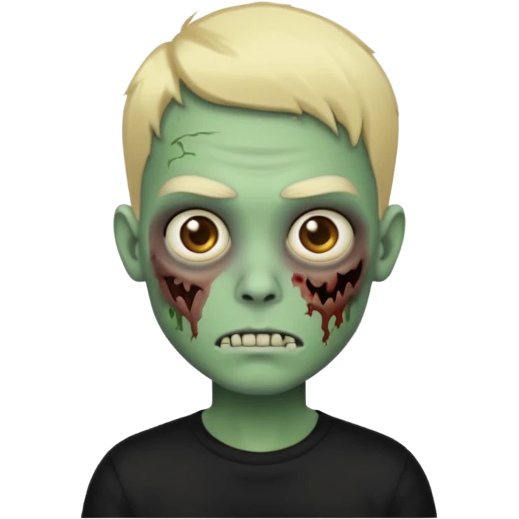 Faça um emoji de um garoto zumbi de cabelos pretos curtos com mechas loiras e com uma camisa preta de mangas compridas. emoji