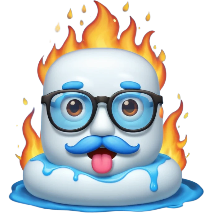 blue marshmallow on fire, surprised with mustache and glassess, just marshmallow emoji