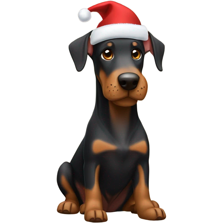 Doberman with Christmas hat ￼ emoji