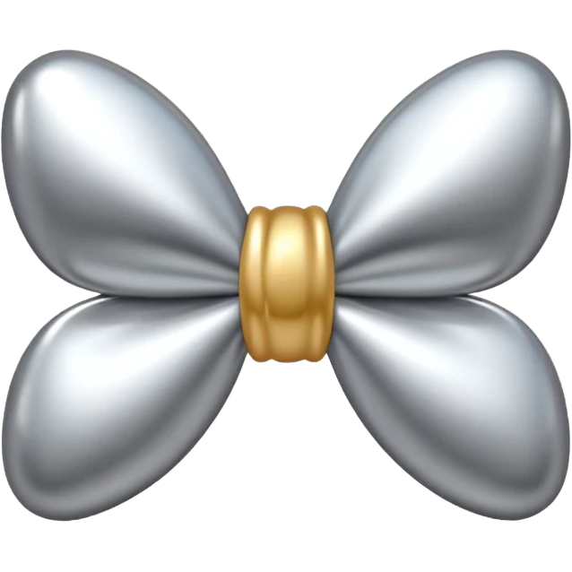 A cute bow emoji made of polished silver chrome, smooth rounded loops, glossy metallic surface, soft mirror reflections, subtle highlights, minimal and adorable proportions, iOS emoji style, centered composition, clean white background, soft studio lighting, no text, no outline, ultra high quality emoji