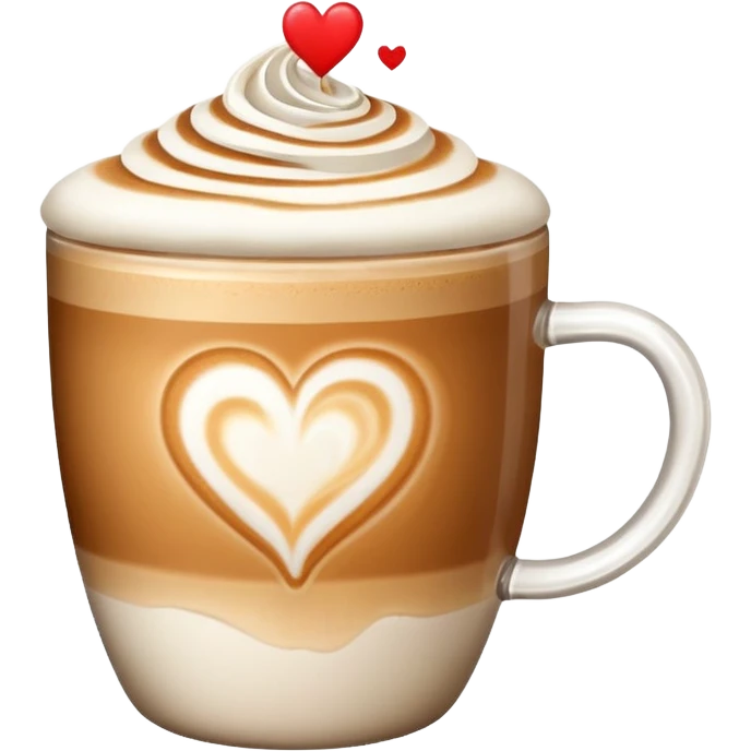 latte with heart-shaped foam, inviting emoji