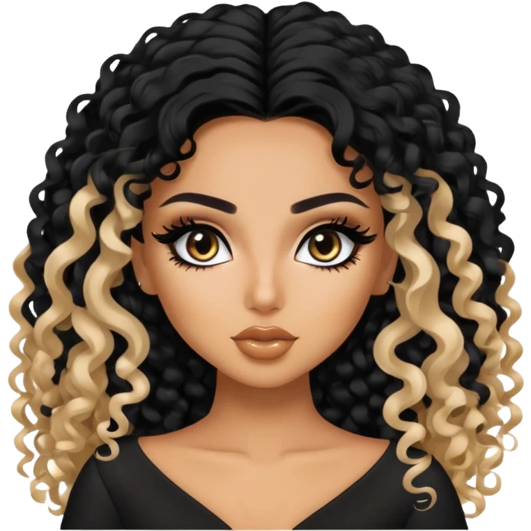 Saudi beauty, pretty bratz baddie, black eyeliner, curly long hair emoji
