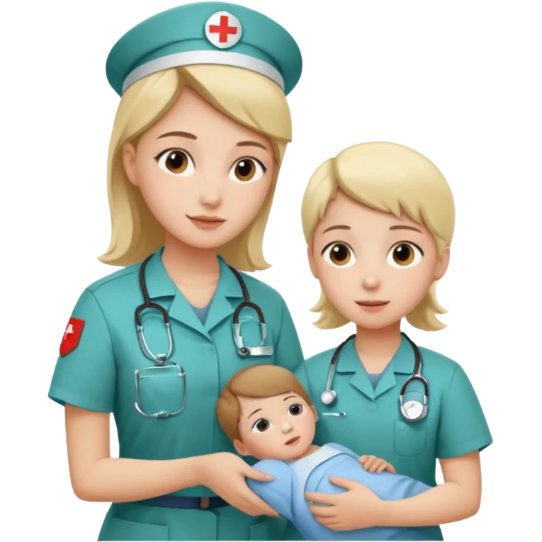 A young medic (woman) attending to a child patient at the local hospital emoji