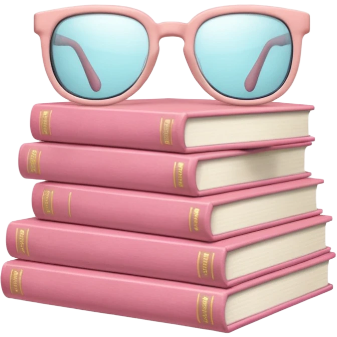 A pile of pastel pink books with glasses on top emoji