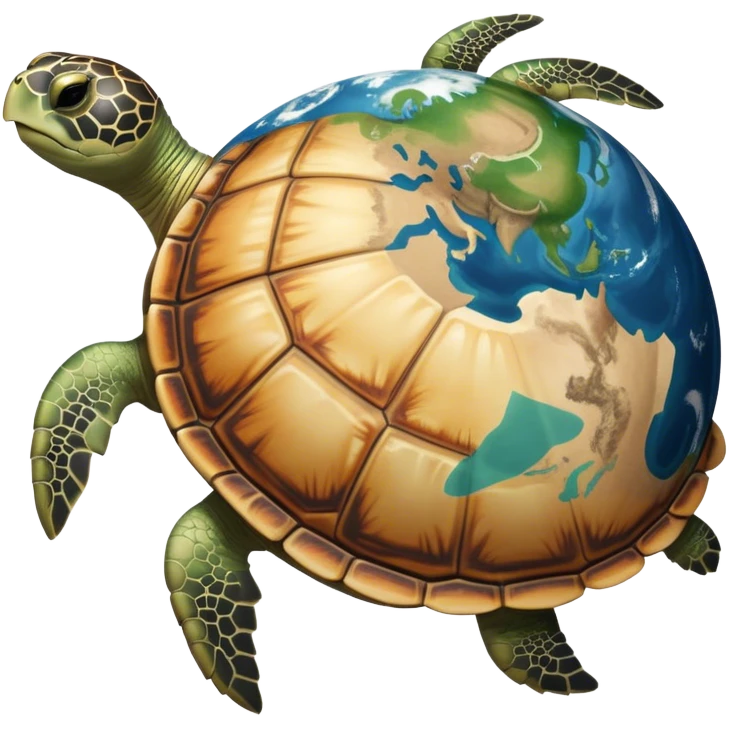 turtle with the earths map on its back, view from above emoji