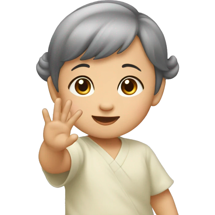 asian baby girl waving arm emoji