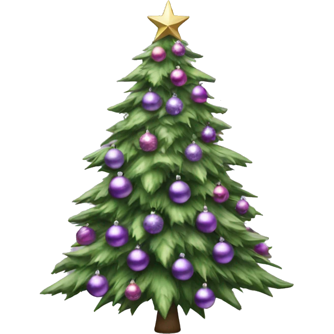 Realistic decorated green and lilac Christmas tree emoji