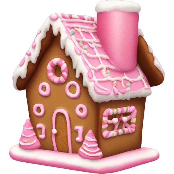 Pink Christmas gingerbread house with cookie bow emoji