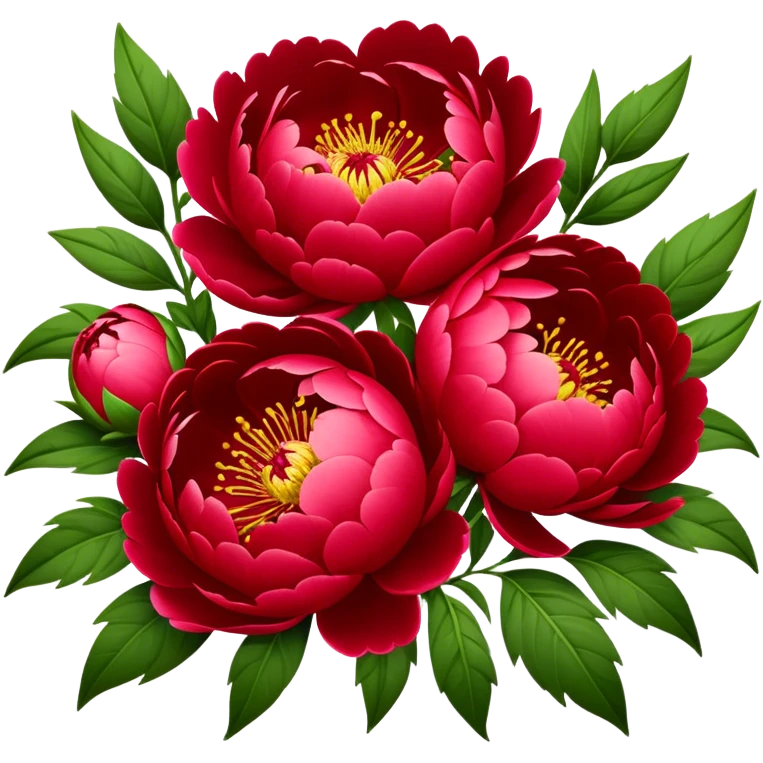 big bouquet Red Peony, luxuriant, stem, leaf emoji