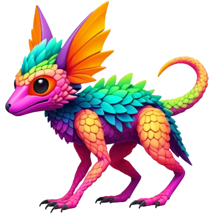 Exotic Tropical futuristic lush warm-colored neon-colored Fakémon-Trico-creature (full body) emoji