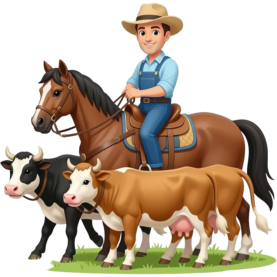 Man wranging cows on a horse emoji