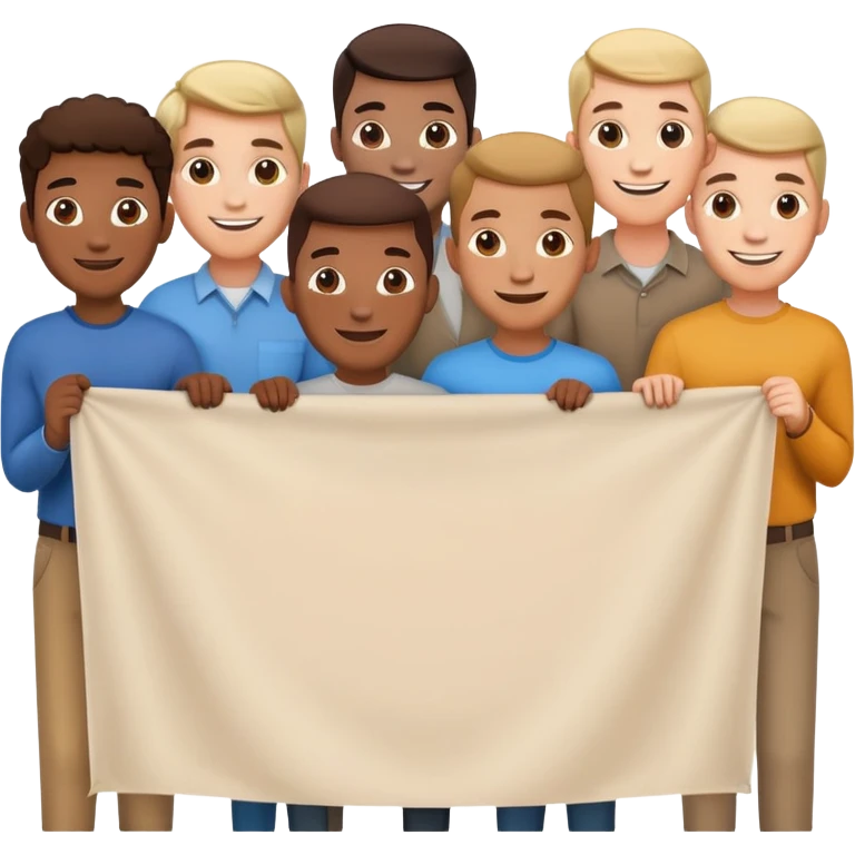 several men behind a banner emoji