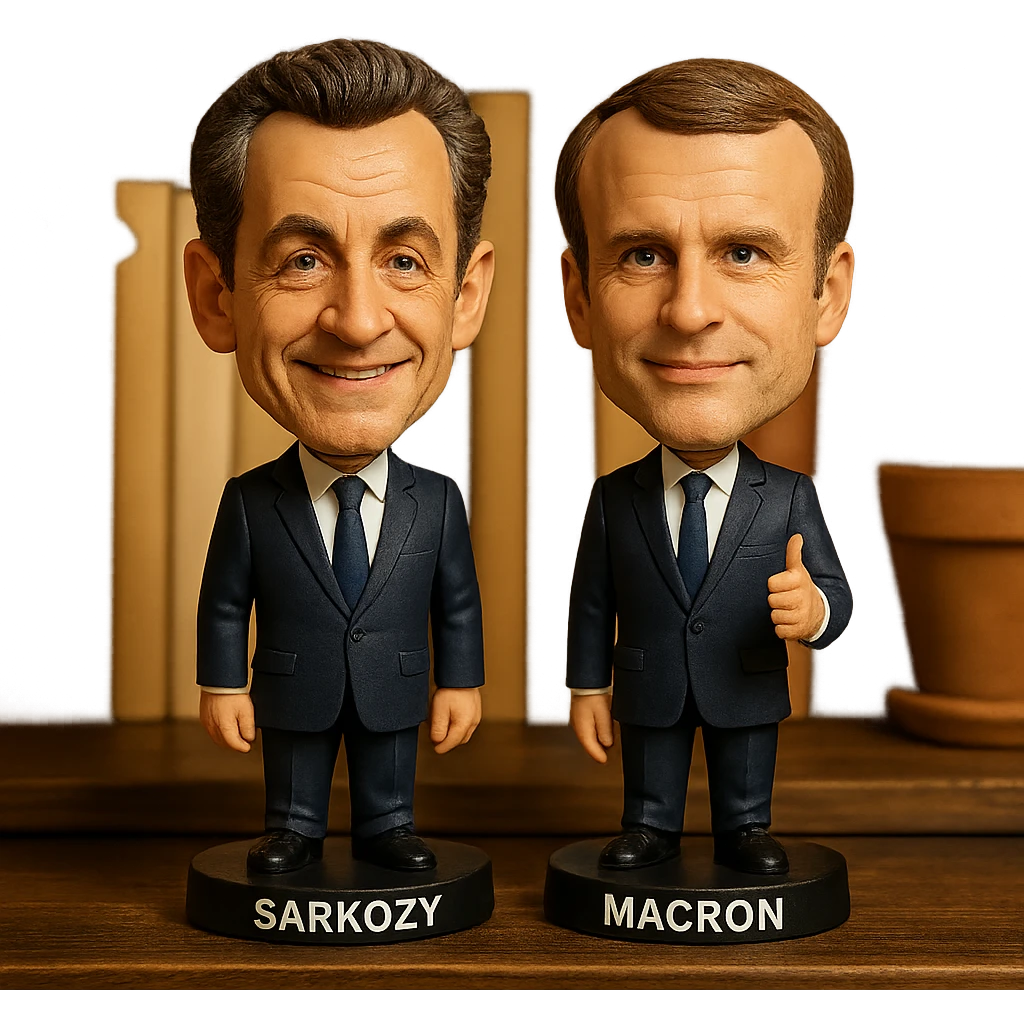 bobblehead style figures of Nicolas Sarkozy and Emmanuel Macron standing side by side emoji