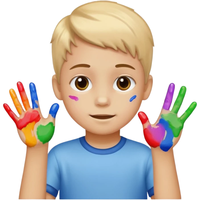 Kid with finger-painted hands emoji