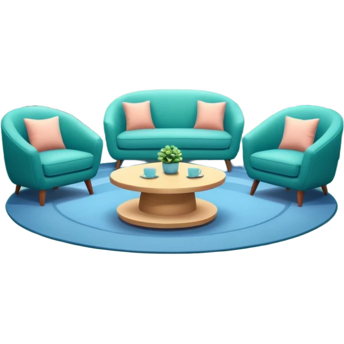 Morning entertainment TV studio, cozy talk show set with armchairs and couch, guests sitting area, round glass coffee table, warm pastel colors, green and blue lighting panels, festive decorations, friendly daytime TV atmosphere, realistic broadcast studio, no branding. emoji