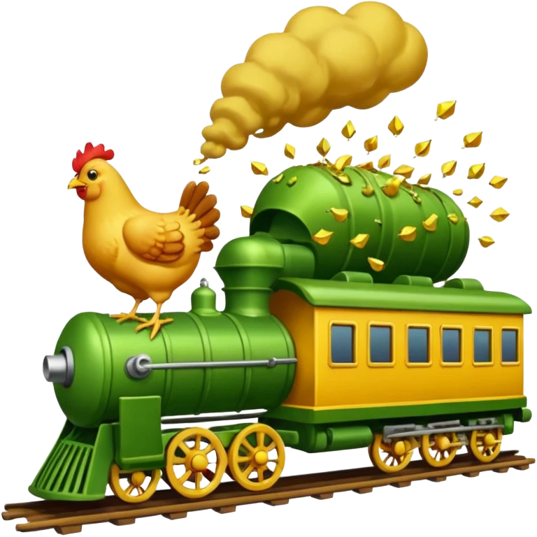 Chicken eating a train while the chicken is exploding earrings a pickle emoji