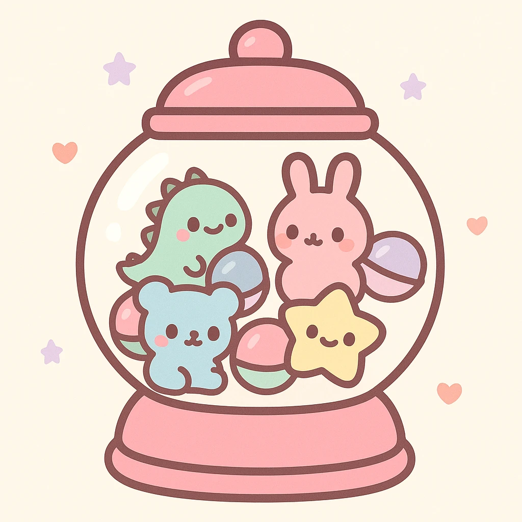 vibrant gachapon capsule collection, various toys visible emoji