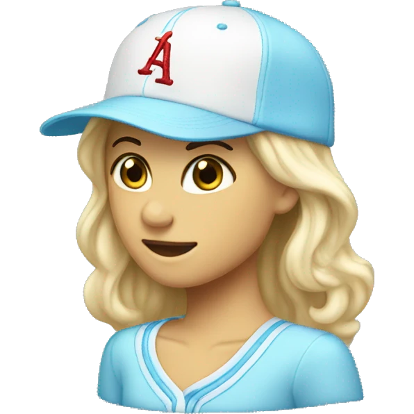 a white baseball hat with an embroidered light blue bow on it emoji
