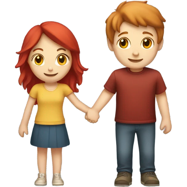 Read head girl and brunette boy holding hands  emoji