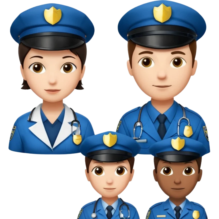 сделай несколько людей разных профессий - руководителя, маркетолога, врача, ремонтника, полицейского и учителя только со светлой кожей emoji