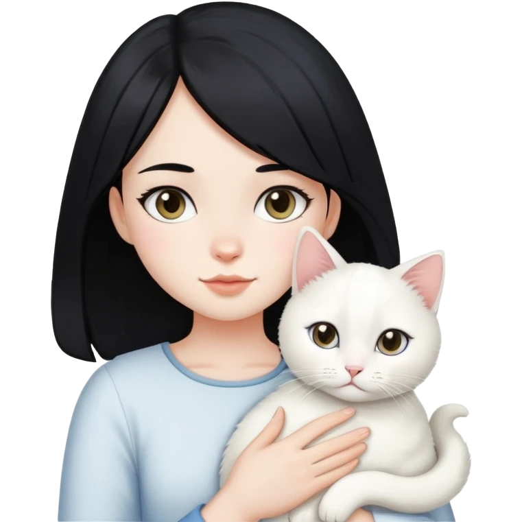 Black hair girl holding a white cat emoji