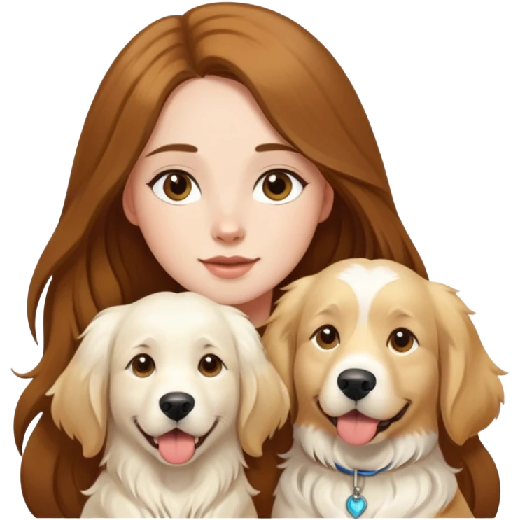 a  girl with long hair with two white Golden Retriever emoji