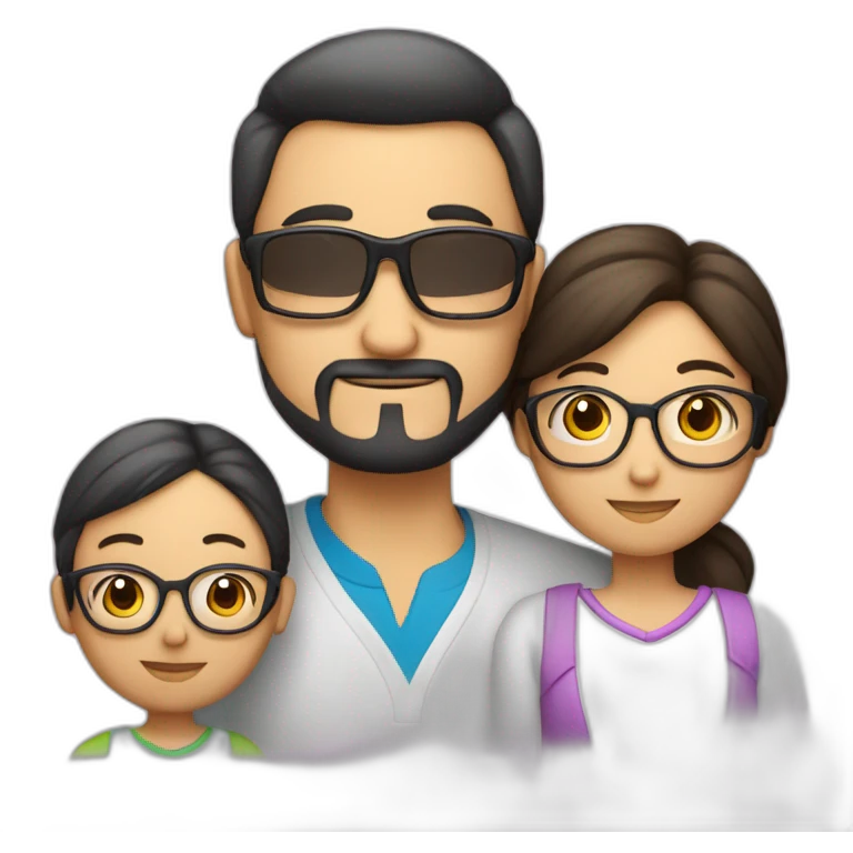 Familia hombre con gafas y barba, mujer china y niño emoji