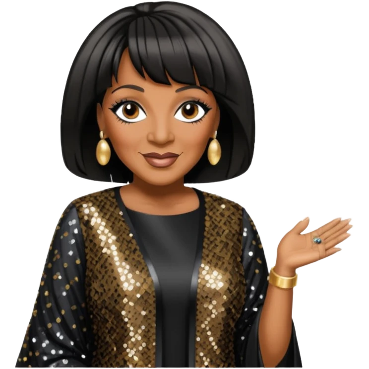 Patti LaBelle with black hair, black sequin outfit emoji