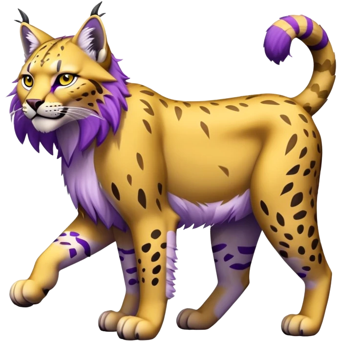 Yellow and purple Electric-type Bobcat-Lynx-Lion-Fakémon full body emoji