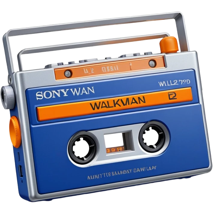 Sony Walkman TPS-L2 portable cassette player from 1979, blue and silver with orange buttons emoji
