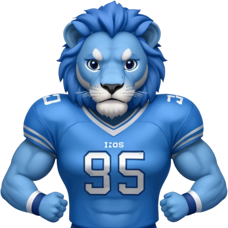 full blue color lion, blue face, wearing blue american football jersey emoji