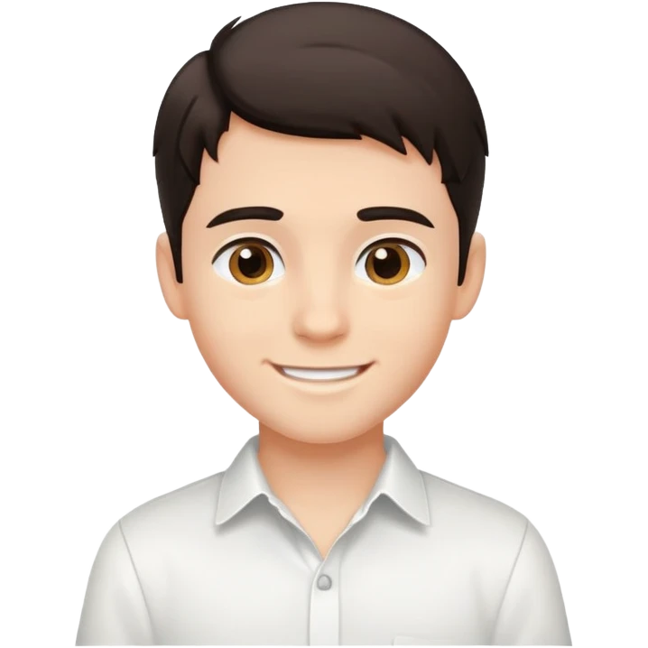 A young handsome fair-skinned dark-haired smiling boy wearing a white shirt emoji