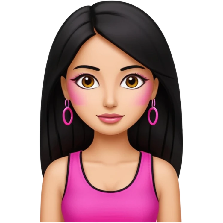 a pretty bratz emoji that looks like bollywood actress katrina kaif with straight  hair wearing a neon pink sleeveless top
She should resemble Katrina Kaif. emoji