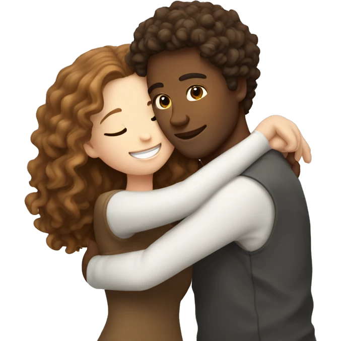 White girl with brown curly hair hugging white guy with brown hair emoji