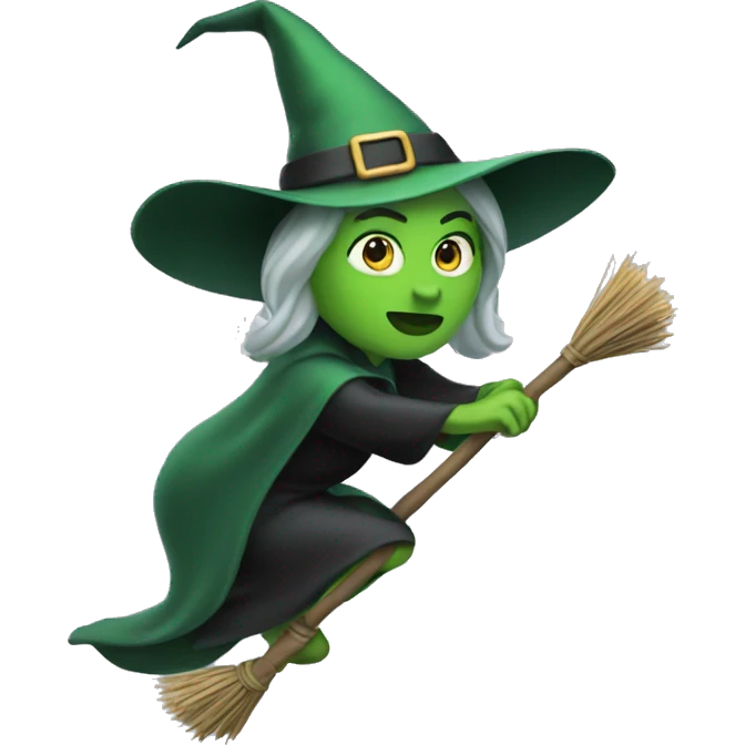 green witch on broomstick  emoji