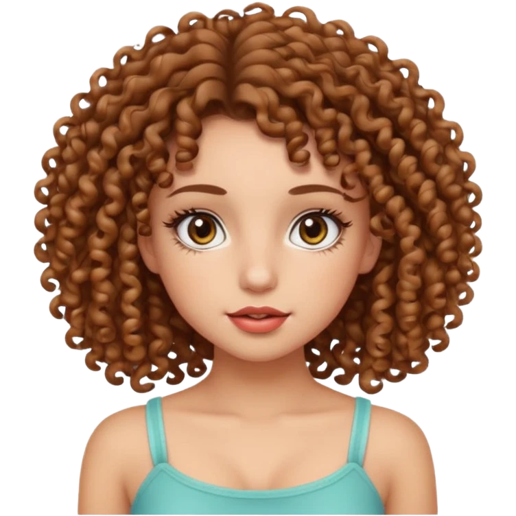 A cute girl with clean aesthetic, wearing a crop top and has curly hair and pretty hazel eyes, has long lashes and pretty lips emoji