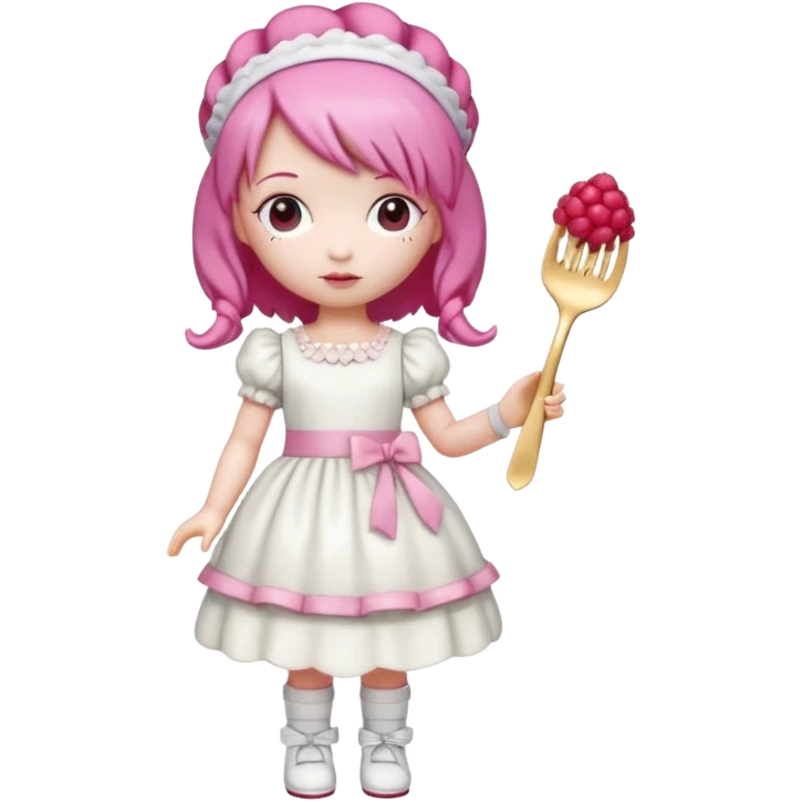 Isolated detaile illustration incredibly raspberry torte doll figurine full body with pink hair and a raspberry hairband emoji