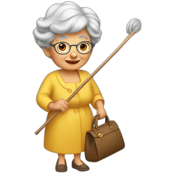 Une grand-mère avec une Copie et une canne emoji