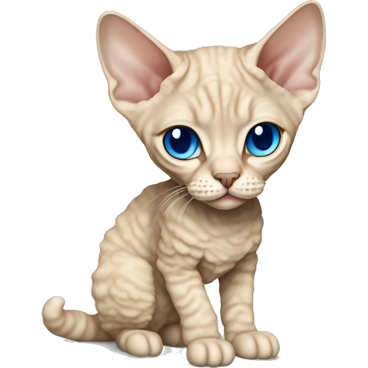 Beige curly fur Devon Rex Cat Full Body blue eyes  emoji