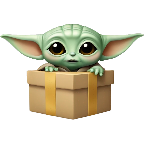 Baby Yoda holds gift box emoji