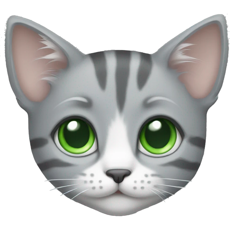 Grey kitten with green eyes and with white strips emoji