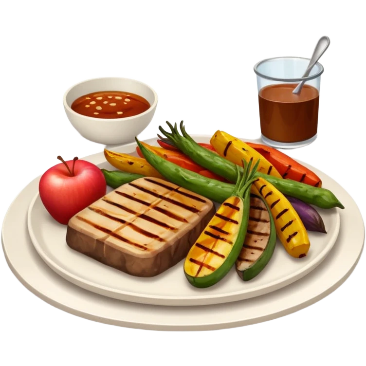minimalist iOS style Apple emoji of a plate of plancha with vegetables and meat emoji