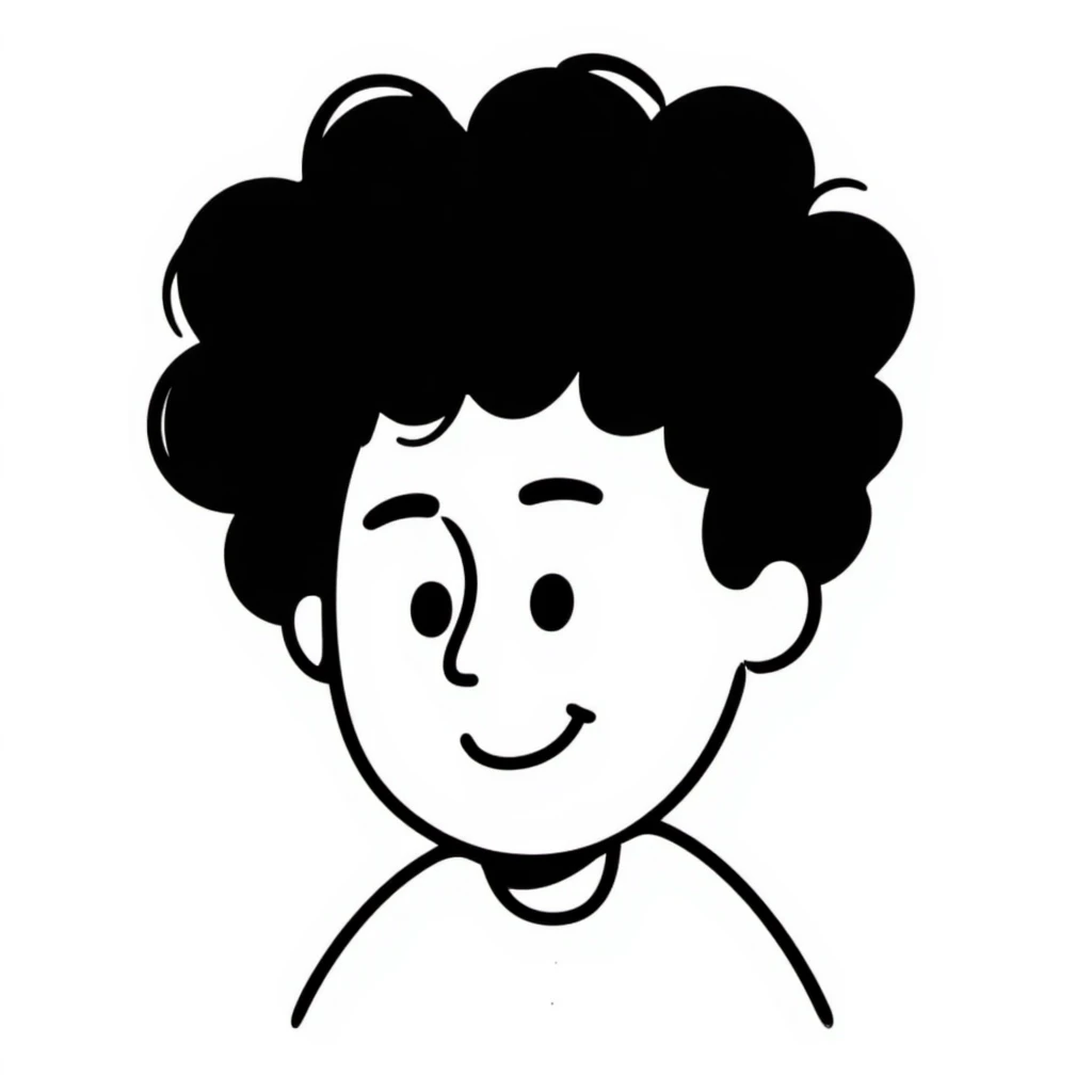 Simple hand-drawn afro hairstyle with a happy face emoji