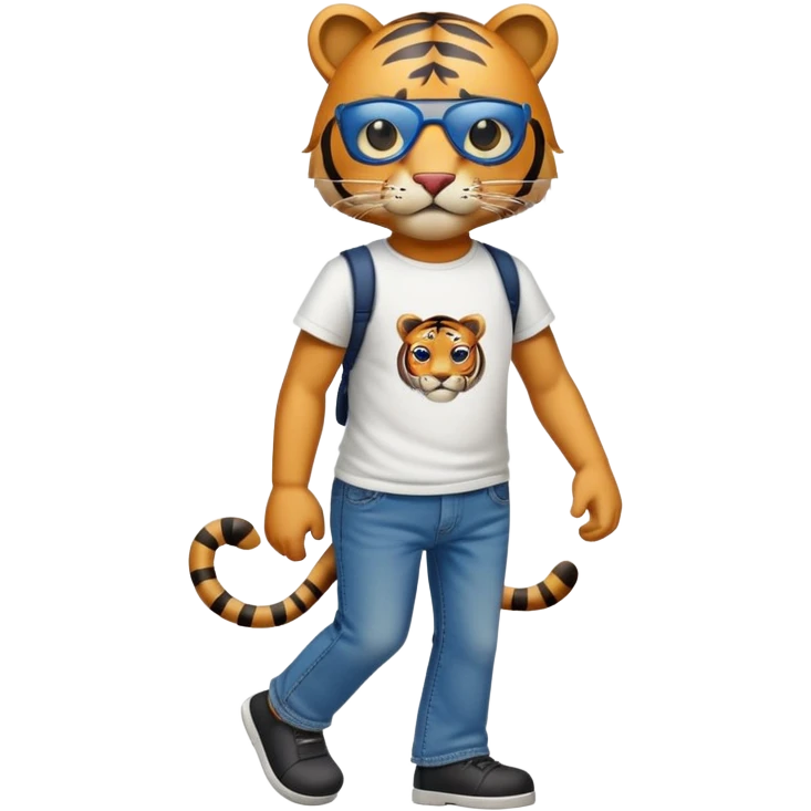 anthropomorphised tiger in a band t-shirt and jeans wearing an eye patch walking upright emoji