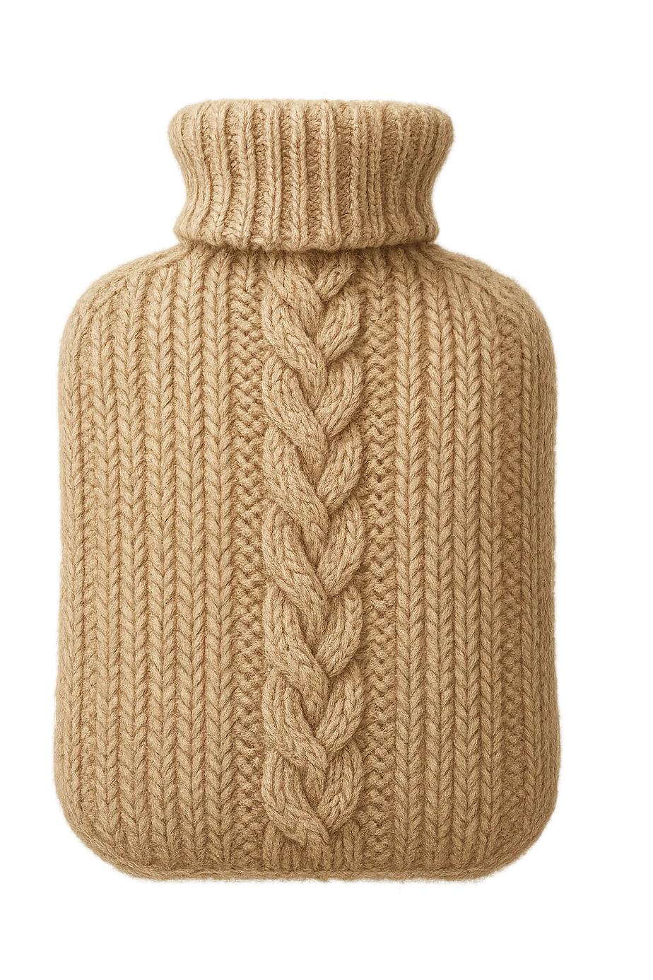 cozy hot water bottle with a knitted cover, comforting emoji
