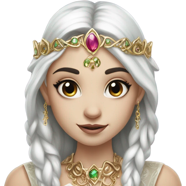 elf princess, white skin, dark hair with jewellery,  emoji