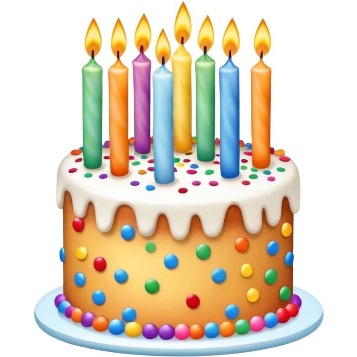 birthday cake with candles and confetti emoji