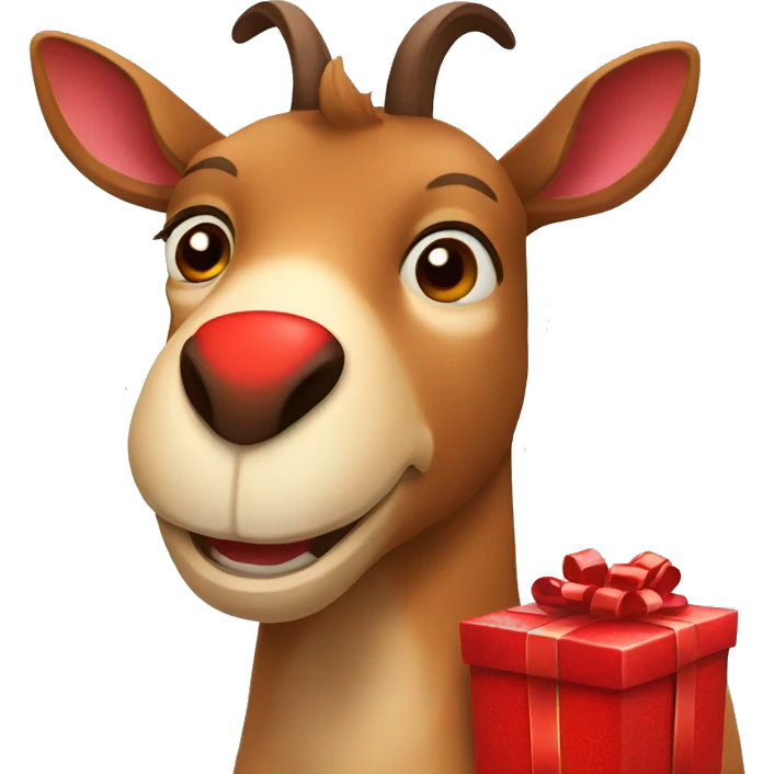 happy smiling brown chamois holding red gift emoji