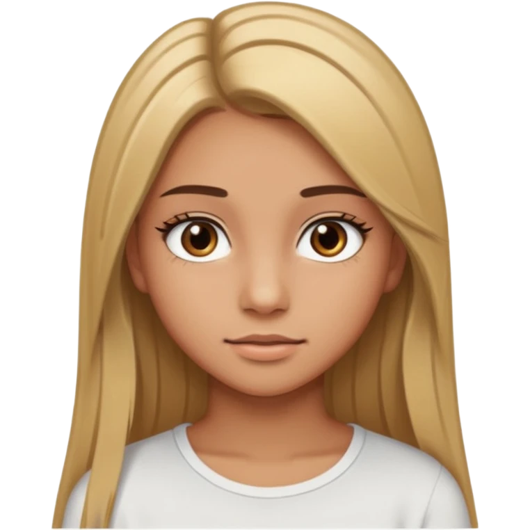 make a teenage 17 year old woman emoji with straight long brown hair and blonde highlights and brown eyes with pretty eyelashes wearing a white top  emoji