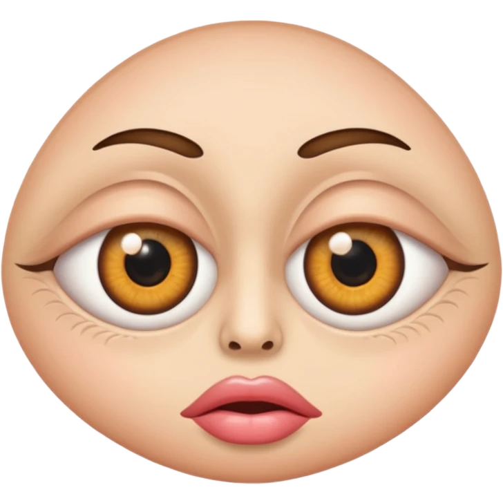 A really silly face with one big eye one small eye and big lips with a dilated pupil  emoji
